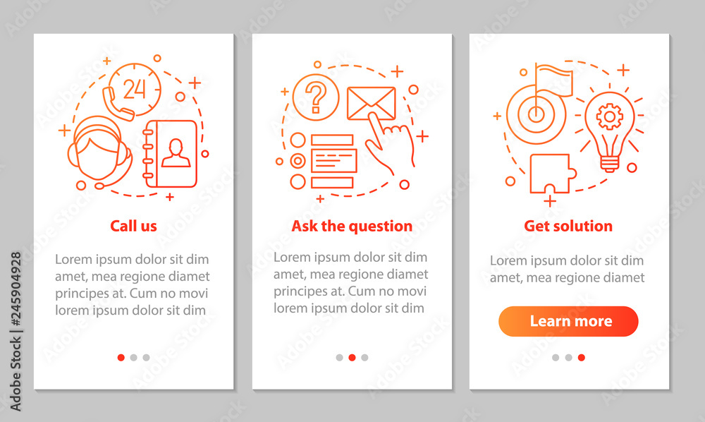 Wall mural call center onboarding mobile app page screen with linear concep