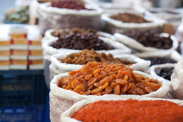 Asian market. Turkey, Istanbul, Spice Bazaar. Sale of nuts and seeds