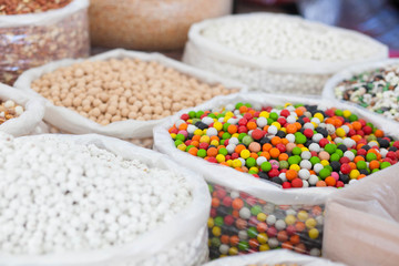 Asian market. Turkey, Istanbul, Spice Bazaar. Sale of nuts and seeds