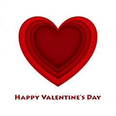 Happy Valentines Day concept. Cut red heart in white paper