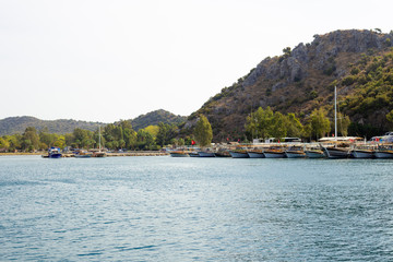 Fototapeta na wymiar Harbor with yachts in Turkey, Kemer.