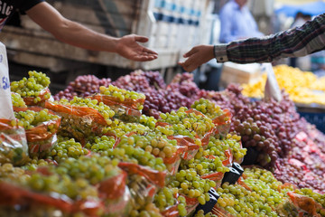 Asian market. Turkey, Istanbul, Spice Bazaar, turkish Eastern bazaar. Grapes