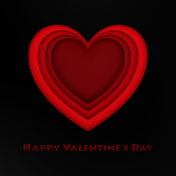 Happy Valentines Day concept. Cut red heart in black paper