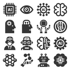 Artificial Intelligence AI Icons Set on White Background. Vector