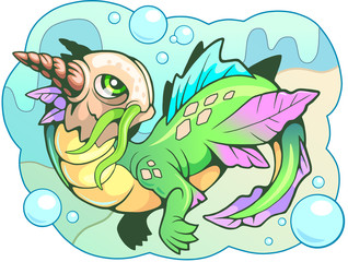 cartoon little cute water dragon funny illustration