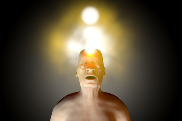 3D rendered Illustration of the soul leaving a dead old body upon death.