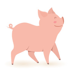 Funny little pig, chinese symbol of the year 2019. Vector