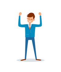 Man happy because of success, successful boss, flat style vector. Chief executive ceo worker having good mood. Enterpreneur with broad smile on face