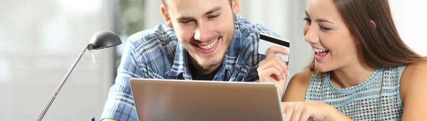 Banner of couple paying online with credit card