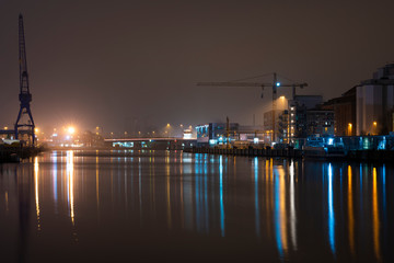 View on the Trave in Lübeck during nighttime