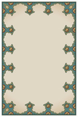 Medieval manuscript style rectangular frame. Vertical orientation. Vintage color palette. Hand drawn image isolated on monochrome background. EPS10 vector illustration