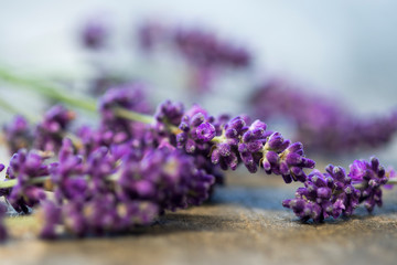 Lavendel auf Holzbrett Closeup