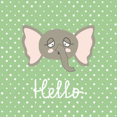 Cute Happy Elephant cartoon on polka pots background.