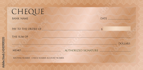 luxury pink gold cheque template with vintage guilloche cheque design template