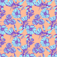 Obraz premium wild roses seamless pattern. Hand drawn ink illustration. Wallpaper or fabric design.