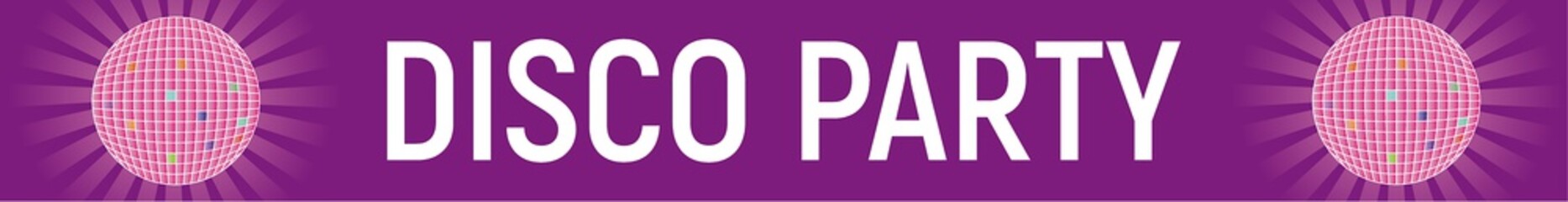 Disco party purple bright background. Disco ball with rays for web banner or poster design promo.