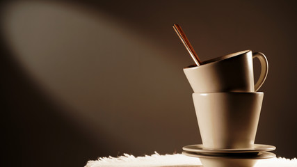 Two dirty cups after coffee drinking