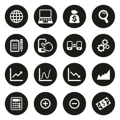 Stock Market Icons White On Black Circle