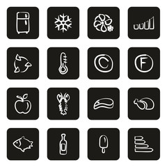 Refrigerator or Cooler Icons Freehand White On Black