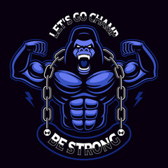 Vector illustration of a muscled gorilla with chain. © Harry Kasyanov