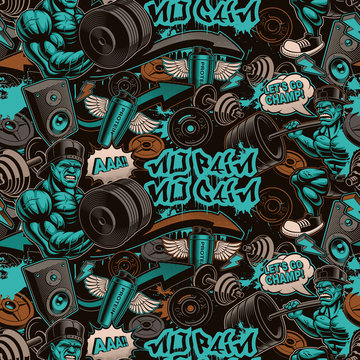 Seamless Pattern For The Gym In Graffiti Style