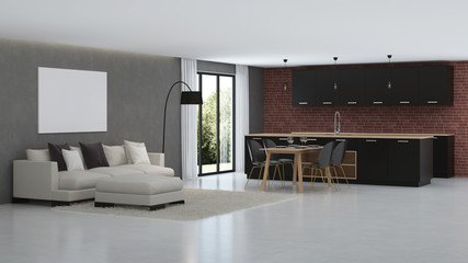 Interior design in the style of Loft. 3D rendering