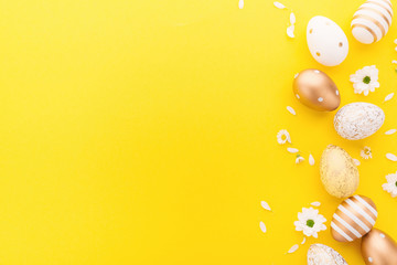 Easter Flat Lay of Eggs on yellow