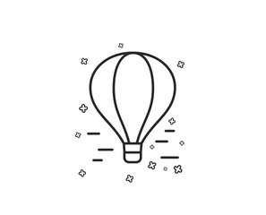 Fototapeta na wymiar Air balloon line icon. Flight transport with basket sign. Amusement park symbol. Geometric shapes. Random cross elements. Linear Air balloon icon design. Vector