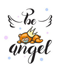 Be Angel Lettering With Baby Bear illustration