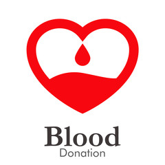 Logotipo abstracto con texto Blood Donation con corazón lineal con gota en color rojo