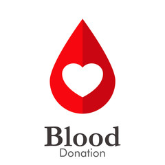 Logotipo abstracto con texto Blood Donation con gota dividida en color rojo con coraz&oacute;n en espacio negativo