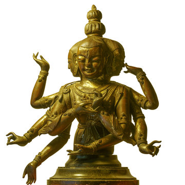 Figure of Chakrasamvara, the deity of meditation in Buddhism, on a white background. Mean wheel or circle of bliss. Another name is Heruka Samvara.