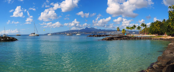 Panoramic view of Pointe du Bout beach near the village of Trois-Ilets in Martinique. FWI