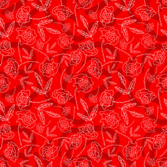 Fototapeta premium white roses drawn on a red background
