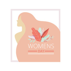 Fototapeta na wymiar Womens Day Floral Greeting Card with Beautiful Woman, Party Invitation, Festive Banner Vector Illustration