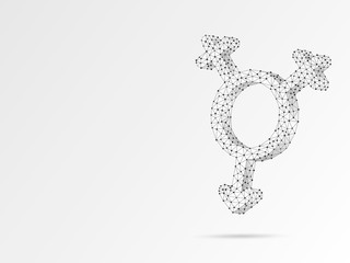 Bisexual pride, people symbol. Wireframe digital 3d illustration. Low poly, man and two women bisexuality concept on white background. Abstract Raster polygonal origami style LGBT sign. RGB color mode