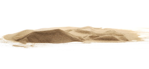 Fototapeta na wymiar Desert sand pile, dune isolated on white background and texture, with clipping path