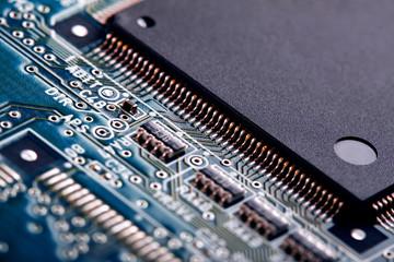 Electronic circuit board close up.