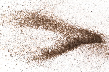 Fototapeta na wymiar Ground black pepper powder isolated on white background, top view