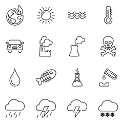 Global Warming Icons Thin Line Vector Illustration Set