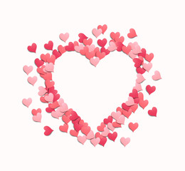 Happy Valentine's Day background with heart shaped confetti. Vector isolated illustration.