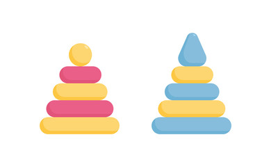 Pyramid ring toddler toy of two colors - pink and blue educational game for little girl or boy.