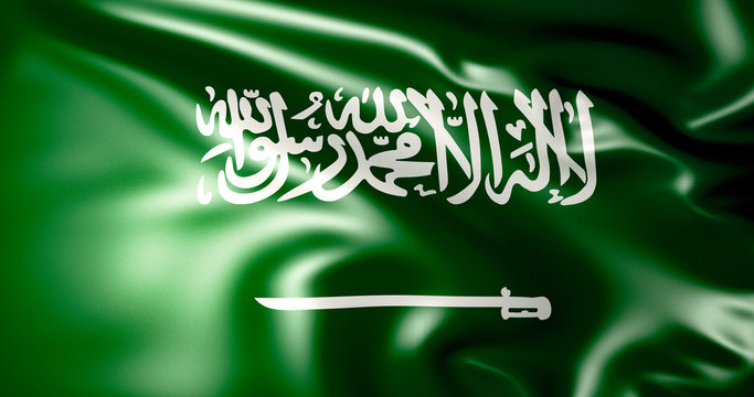 Saudi Arabia flag in the wind . 3d illustration