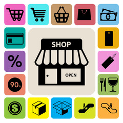 Shopping icons set. Illustration