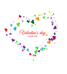 Valentine's heart of multicolored hearts on a white background. Falling heart shaped valentine