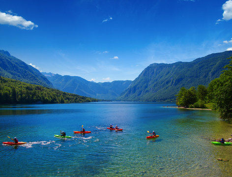  Kayakers on mountain lake