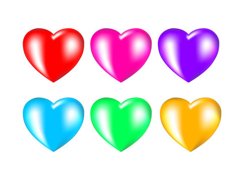 Set of multicolored hearts on a white background. Hearts for festive valentine's day design.