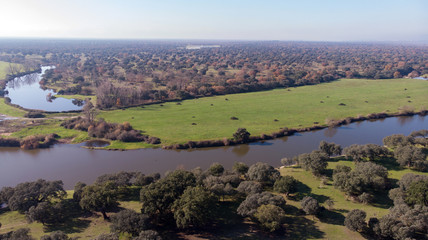 Fototapeta na wymiar Aerial viewe of two rivers along the countryside