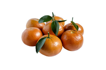 tangerines with leaves close - up isolate