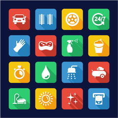Car Wash Icons Flat Design 